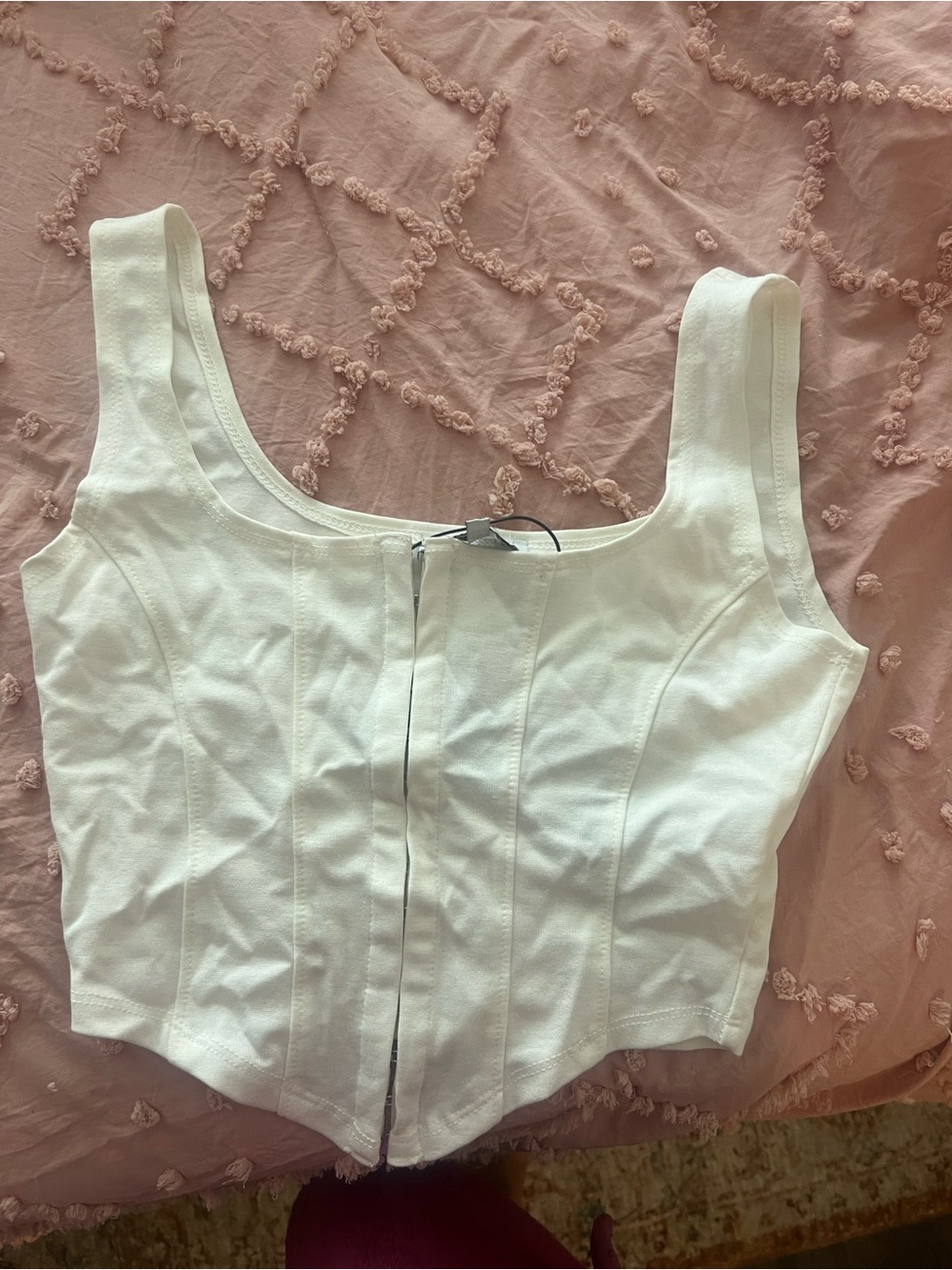 White Structured Scoop-Neck Corset Tank Top
